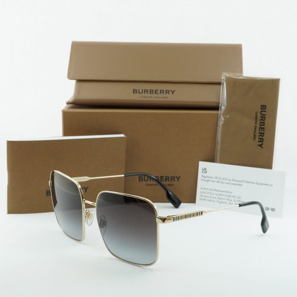 💯 NEW BURBERRY BE3119 JUDE 11098G GOLD GREY SQUARE SUNGLASSES - Picture 13 of 13